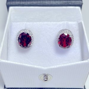 Oval 4.25 Garnet w/ Diamond Accent in Sterling Silver No Backs